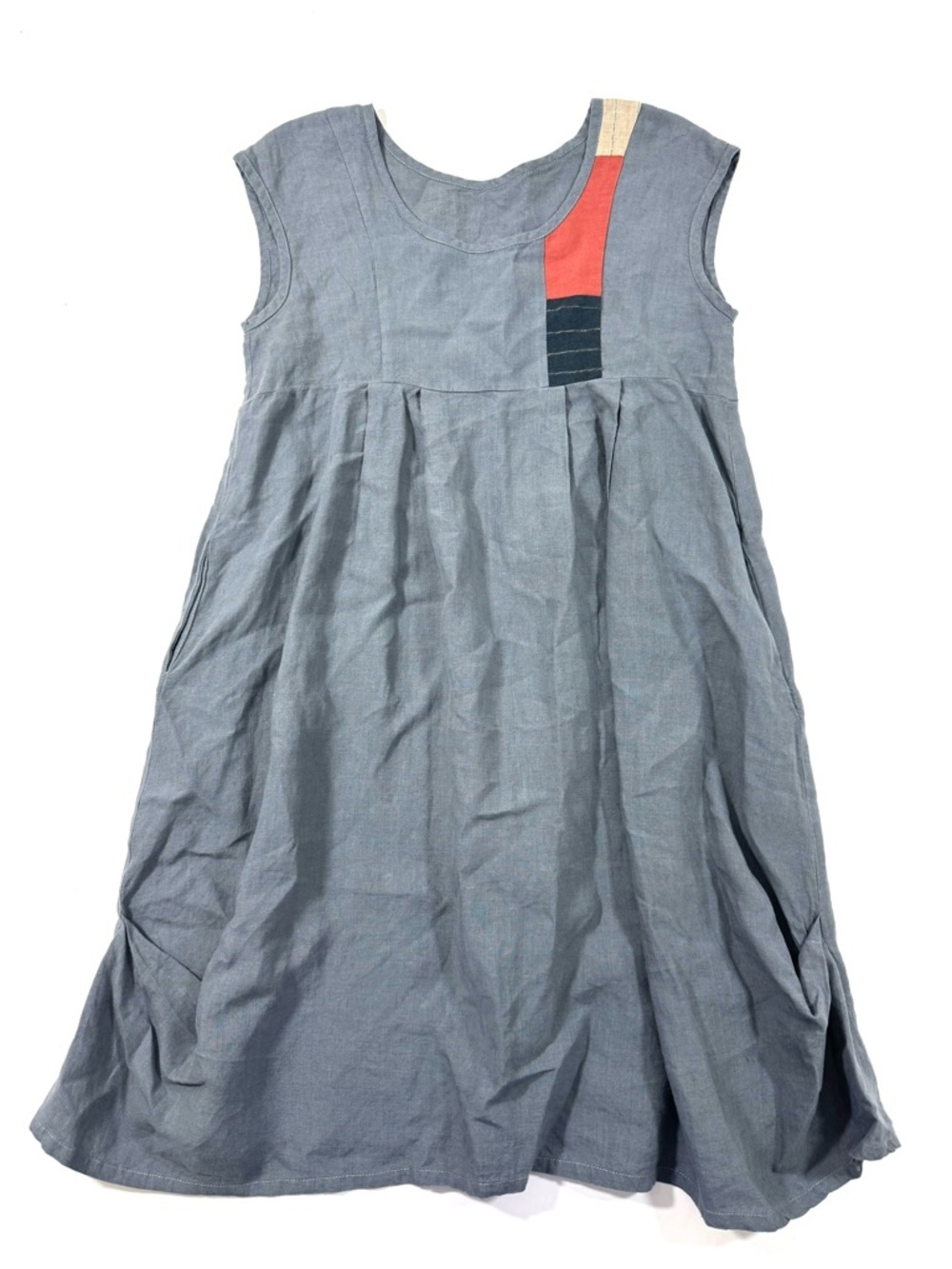 nVmeral Linen A Line Dress Lagenlook Sleeveless USA Blue Grey